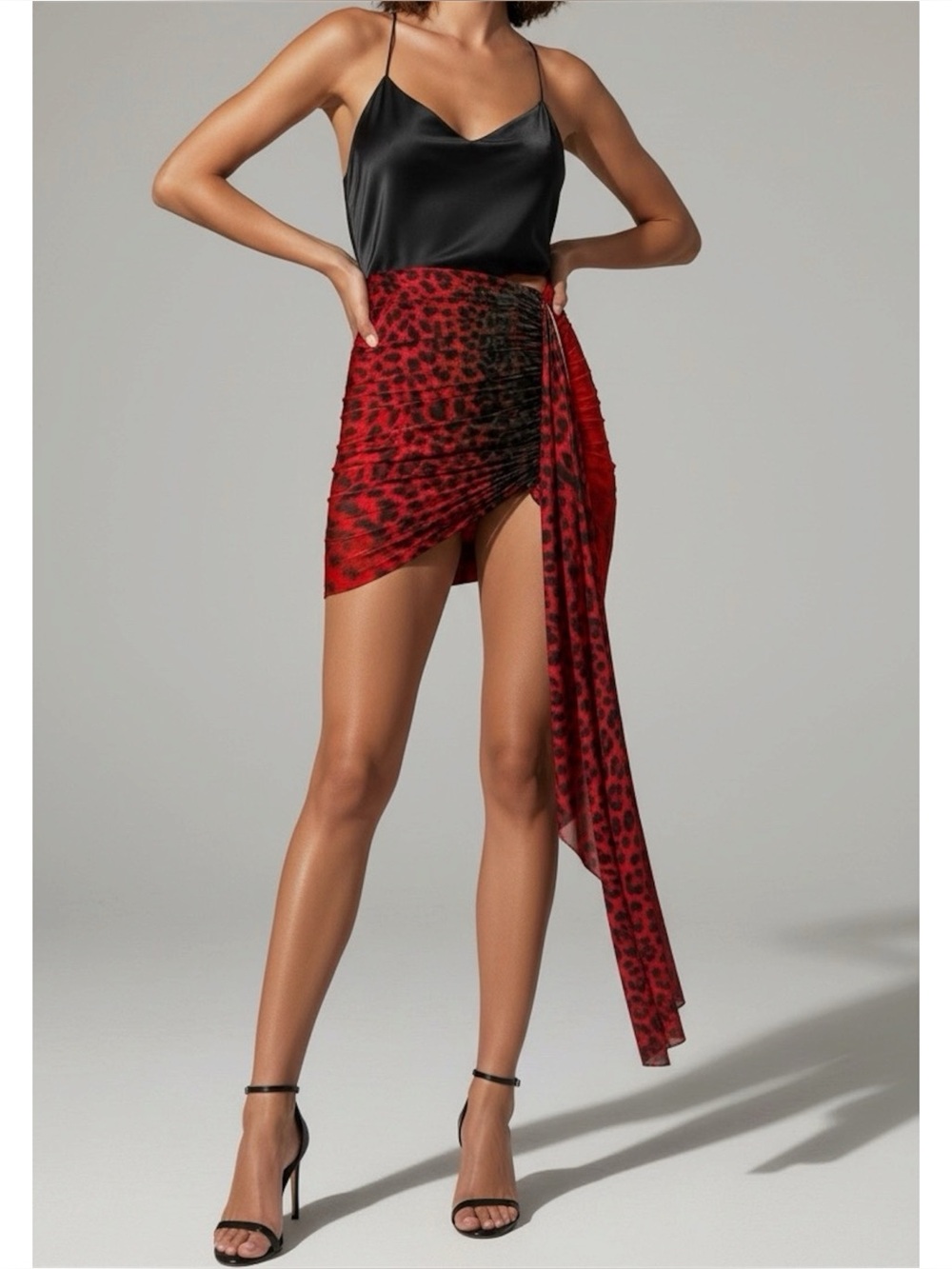 FAL-ASH Signature Mini Jersey Skirt, Red Leopard, Small